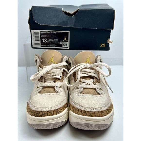Jordan 3 Retro (PS) Boys 13C DM0966 102 Lt Orewood Brn/Metallic Gold NEW - Picture 1 of 6